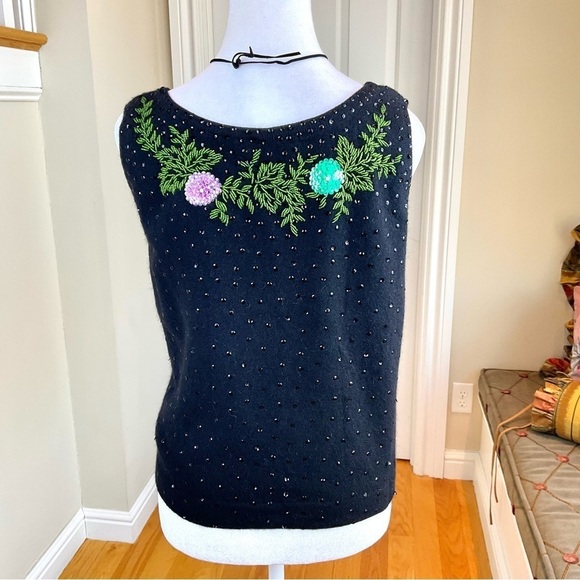 Vintage Sweater Lambswool Angora Beaded Sequins Floral (38) - Picture 4 of 7